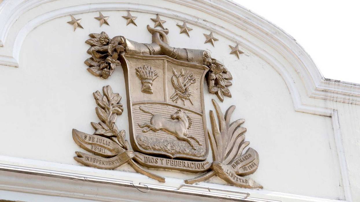 Coat of arms on the Venezuelan Capitol, Caracas, Venezuela.