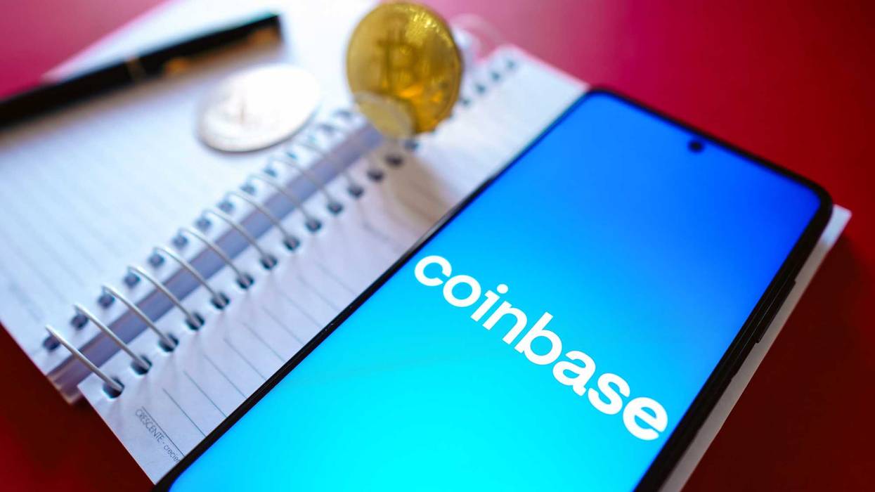 Coinbase logo on cellphone