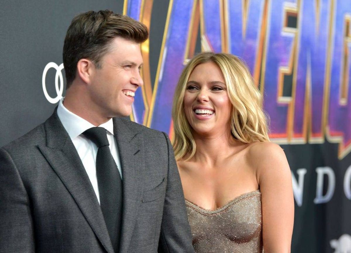 Colin Jost and Scarlett Johansson attend the world premiere of Walt Disney Studios Motion Pictures "Avengers: Endgame"