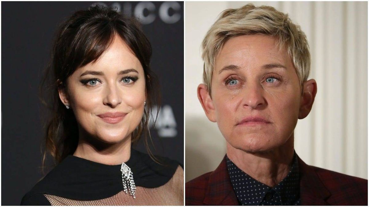 Collage photo of Dakota Johnson and Ellen DeGeneres