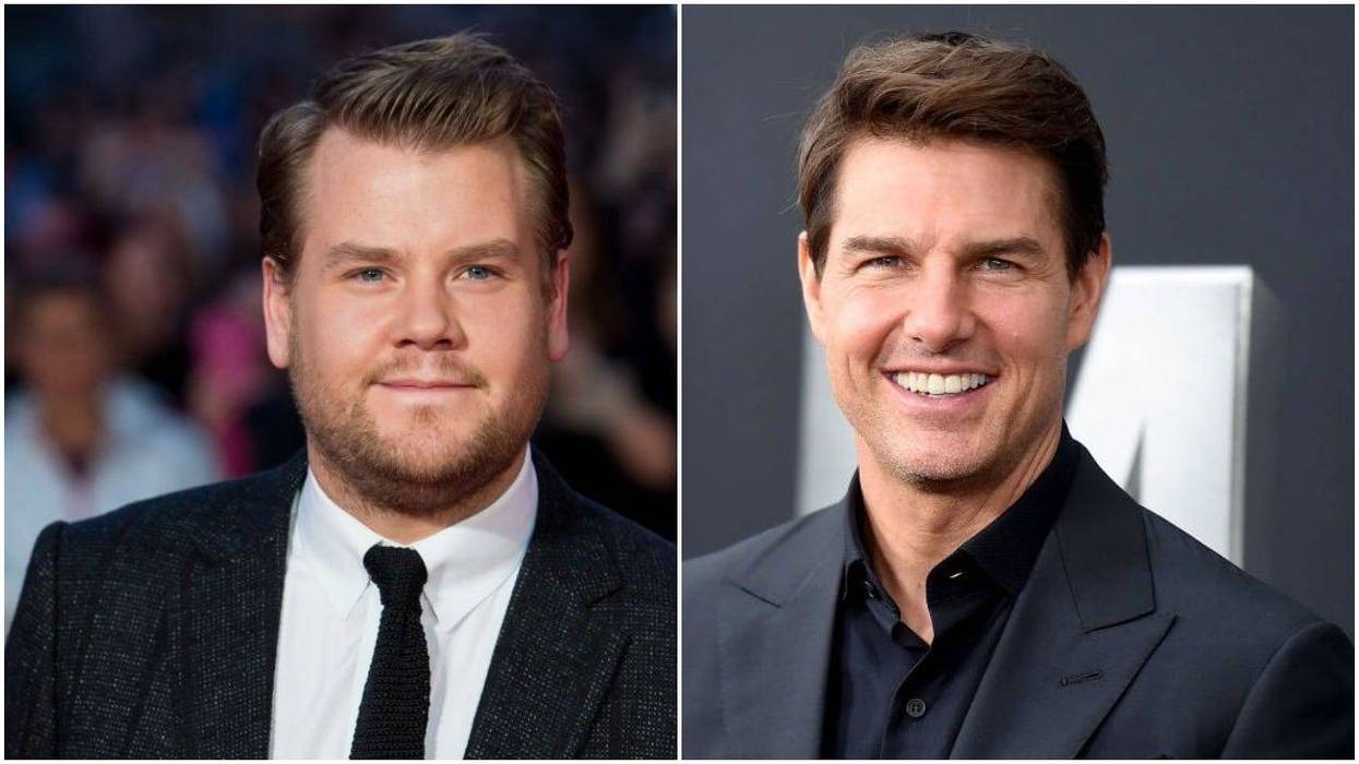 Collage photo of James Corden and Tom Cruise
