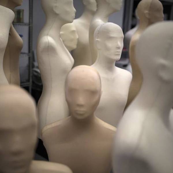 Collection of mannequins in storage