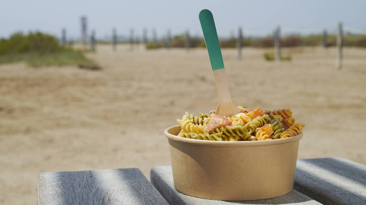 colorful pasta bowl on a summer table