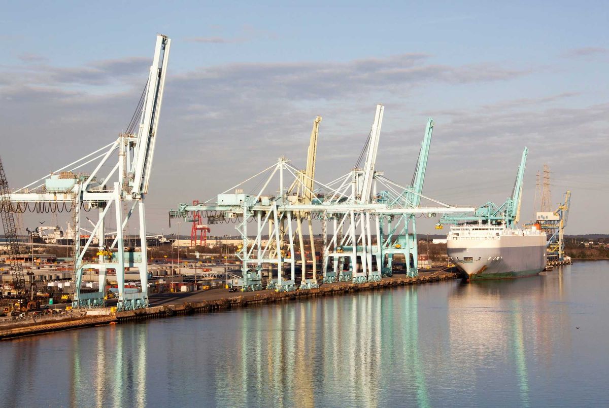 Colorful reflections of Jacksonville city port (Florida).