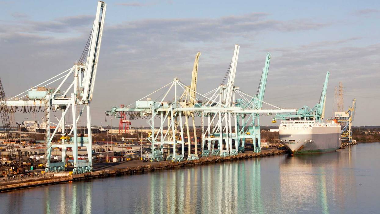 Colorful reflections of Jacksonville city port (Florida).