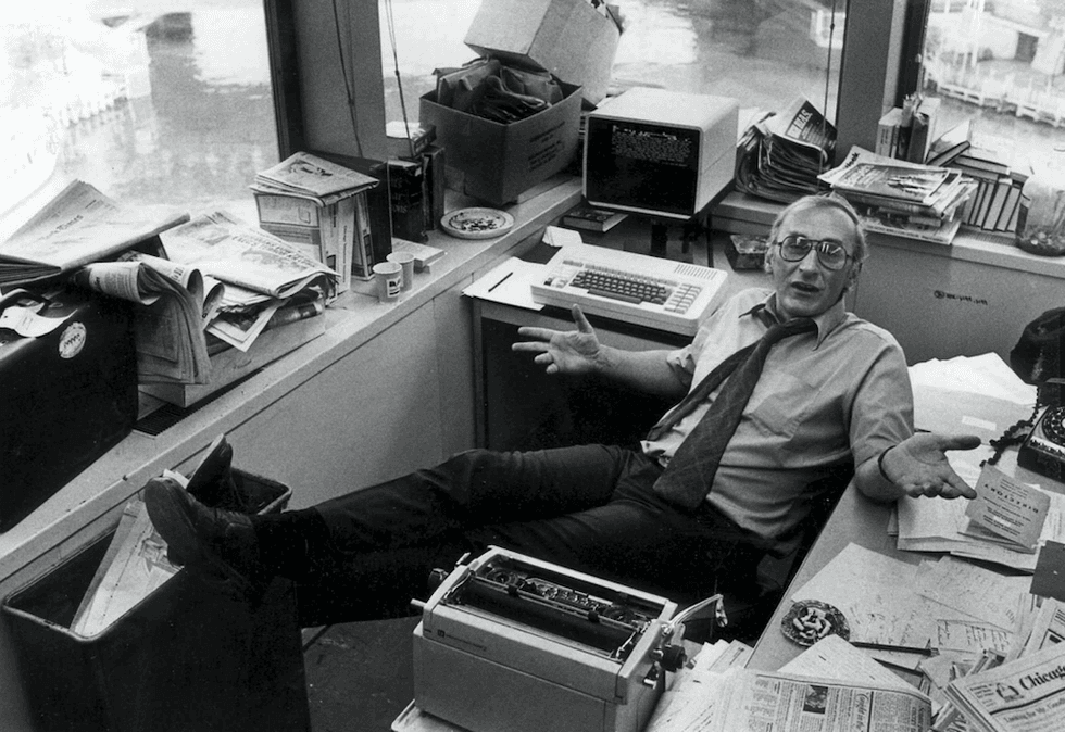 Columnist Mike Royko at his desk