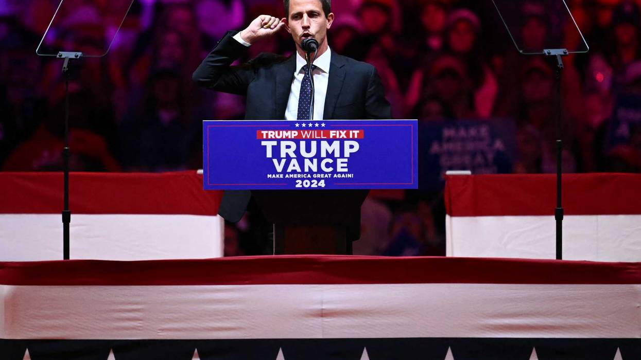 Comedian Tony Hinchcliffe speaks during a campaign rally for former President Donald Trump at Madison Square Garden in New York City on Oct. 27, 2024.