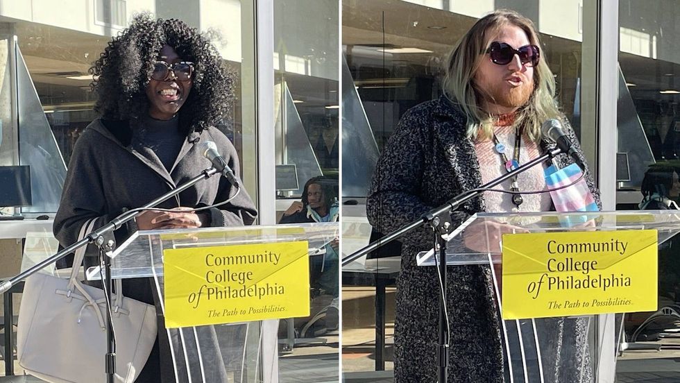 Community College of Philadelphia alum, civil rights activist and trans woman Kendall Stevens, and Vincent Scarfo, coordinator of CCP