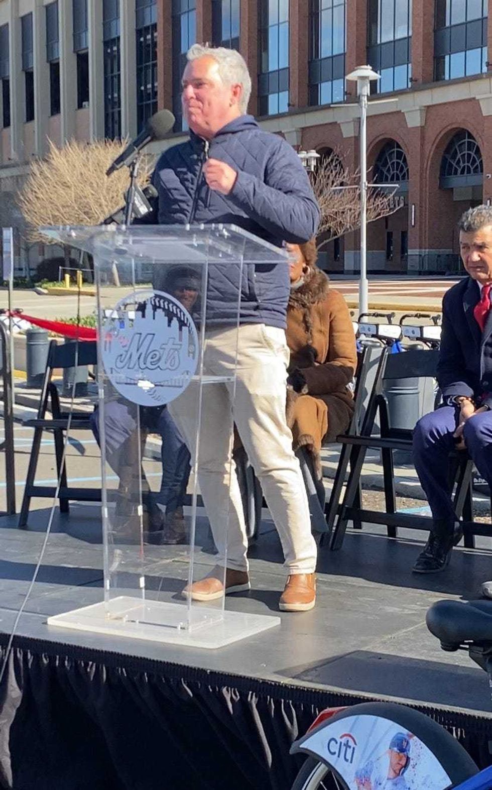 Community leader Jim Burke at the ribbon-cutting ceremony for the installation of Citi Bike at Citi Field on March 21, 2024.