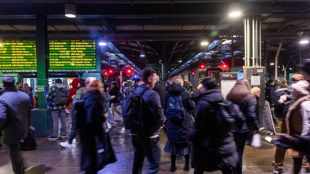 Commuters at a crowded Hoboken transit hub on the first commuting day of New Jersey Transit’s Portal Bridge cutover schedule reductions in Hoboken, New Jersey