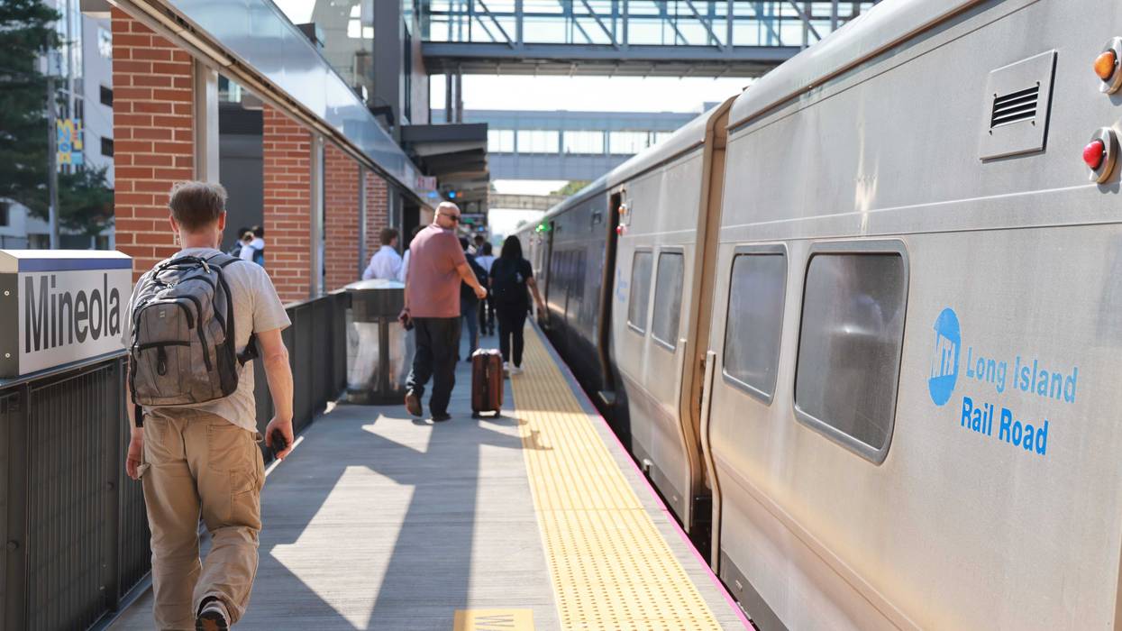 Commuters at the Mineola LIRR station on Sept. 12, 2025 in Mineola