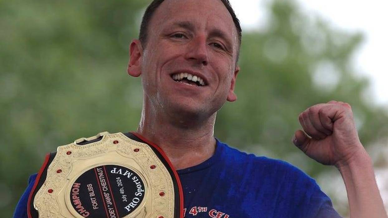 Competitive eater Joey “Jaws” Chestnut ate 57 hot dogs in five minutes at Fort Bliss’ “Pop Goes the Fort” Fourth of July celebration, beating his four competitors together at 49 hot dogs July 4, 2024