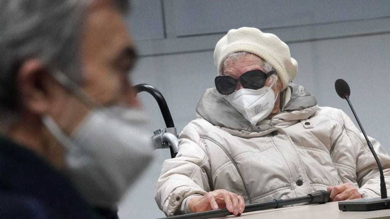 Concentration camp survivor and witness Josef Salomonovic and 96-year-old defendant Irmgard F., a former secretary for the SS commander of the Stutthof concentration camp, are seen in the courtroom on December 7, 2021 in Itzehoe, Germany.