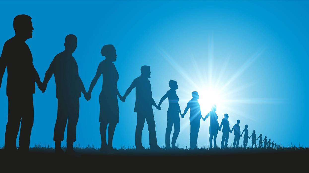 Concept of solidarity with a group of people who form a human chain to demonstrate