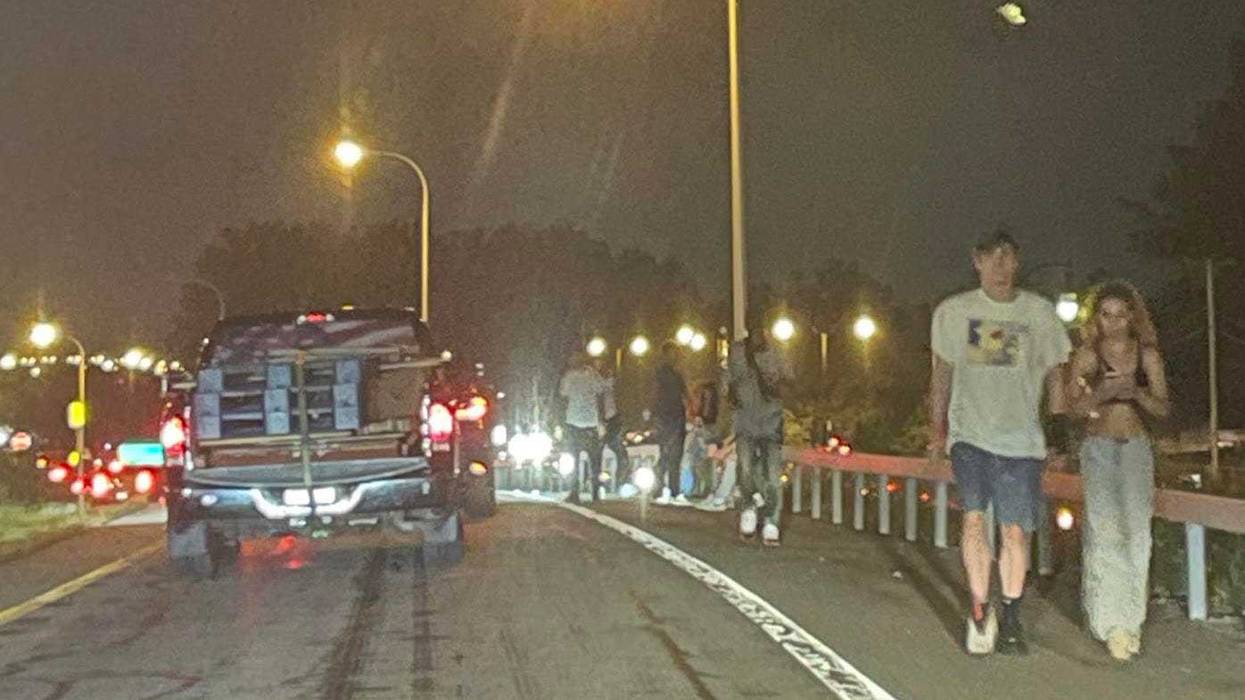 Concert goers walking onto the Buffalo Skyway from the Outer Harbor Drive exit ramp.