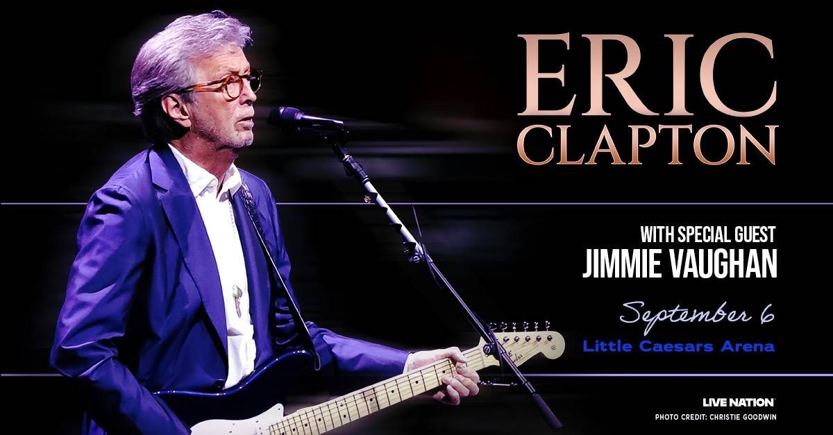 Concert poster: Eric Clapton playing guitar. Advertises Eric Clapton & Jimmie Vaughan, Sept 6.