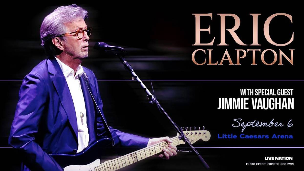 Concert poster: Eric Clapton playing guitar. Advertises Eric Clapton & Jimmie Vaughan, Sept 6.