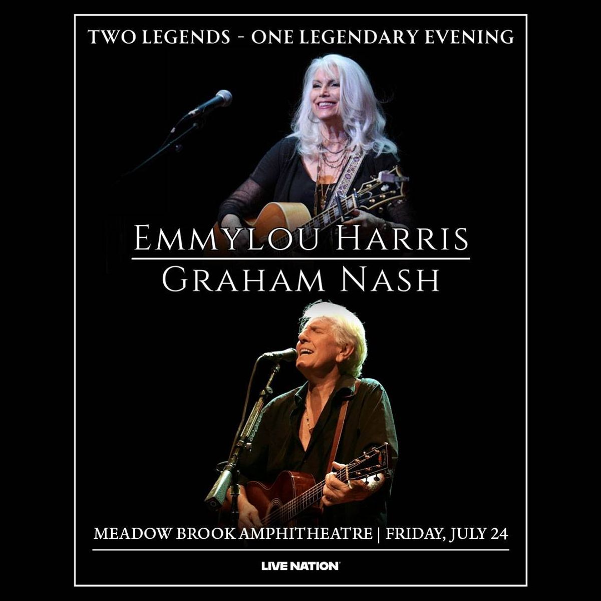 Concert poster for Emmylou Harris and Graham Nash, both shown playing guitars.