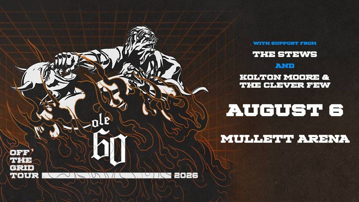 Concert poster for Ole 60: Off the Grid Tour with The Stews & Kolton Moore. Aug 6, 2026, Mullett Arena.