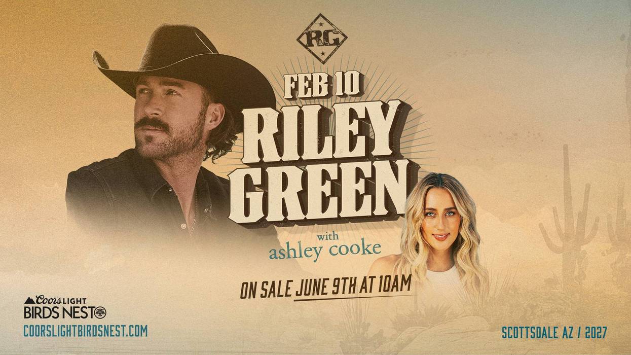 Concert poster for Riley Green and Ashley Cooke, Birds Nest Scottsdale, Feb 10, 2027.