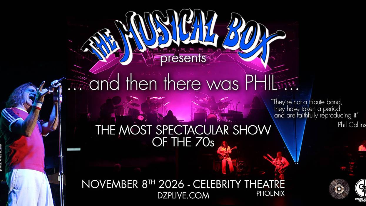 Concert poster for The Musical Box's "And Then There Was Phil", a 70s show with a performer onstage.