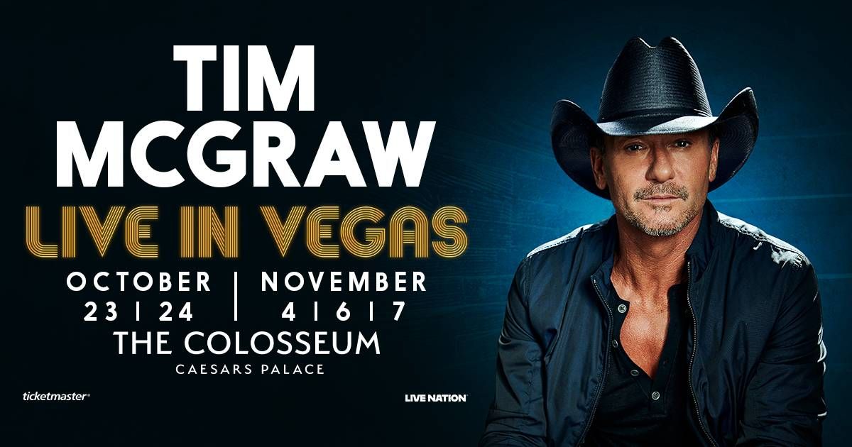 Concert poster for Tim McGraw Live in Vegas. Shows Tim McGraw in a black cowboy hat.