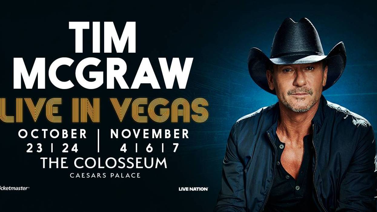 Concert poster for Tim McGraw Live in Vegas. Shows Tim McGraw in a black cowboy hat.
