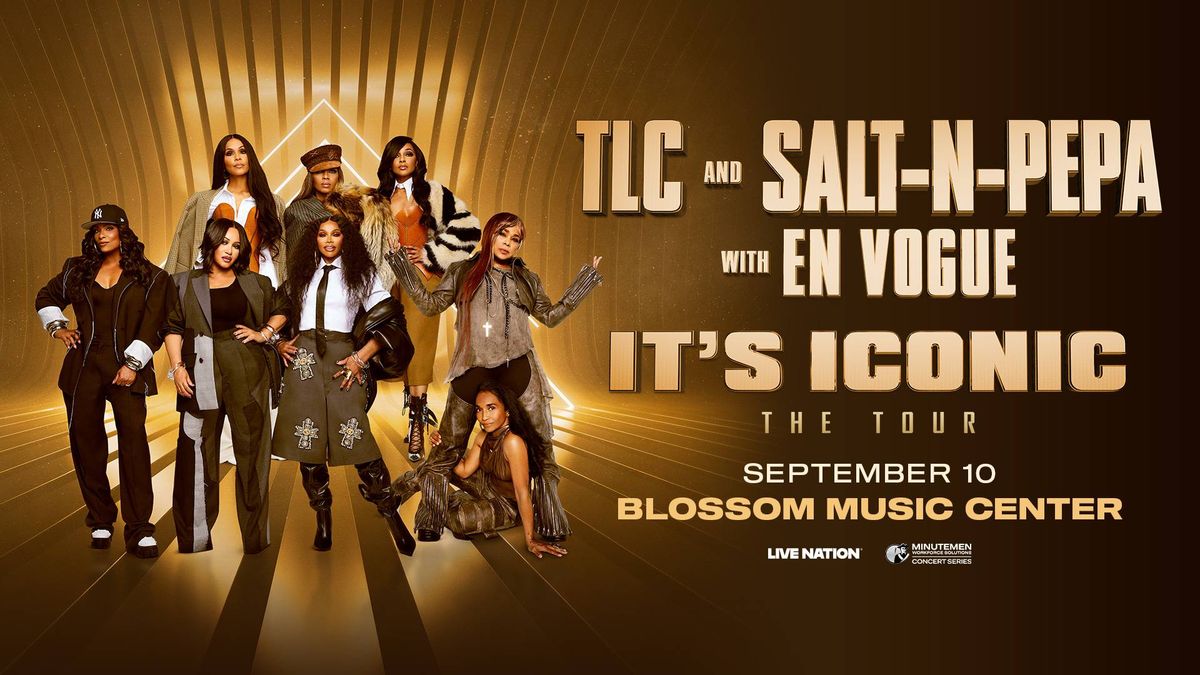 Concert poster for TLC, Salt-N-Pepa, En Vogue 'It's Iconic The Tour.' 8 women pose stylishly.