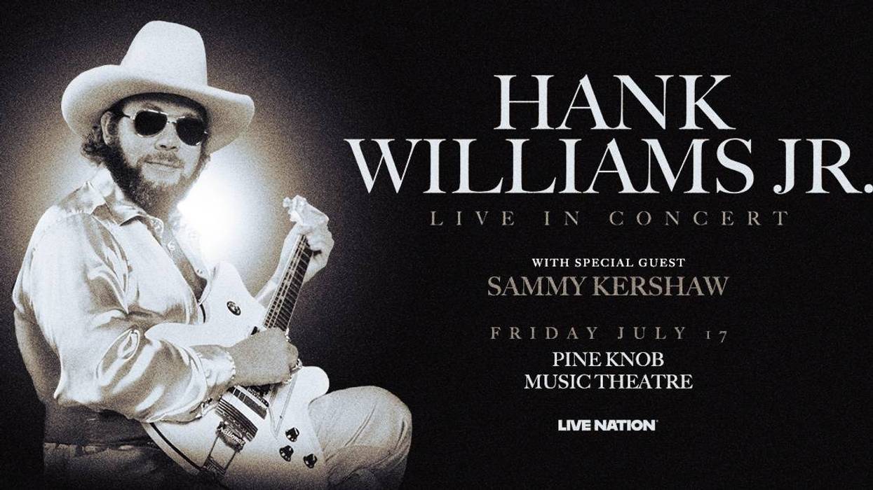 Concert poster: Hank Williams Jr. Live with Sammy Kershaw, July 17 at Pine Knob Theatre.