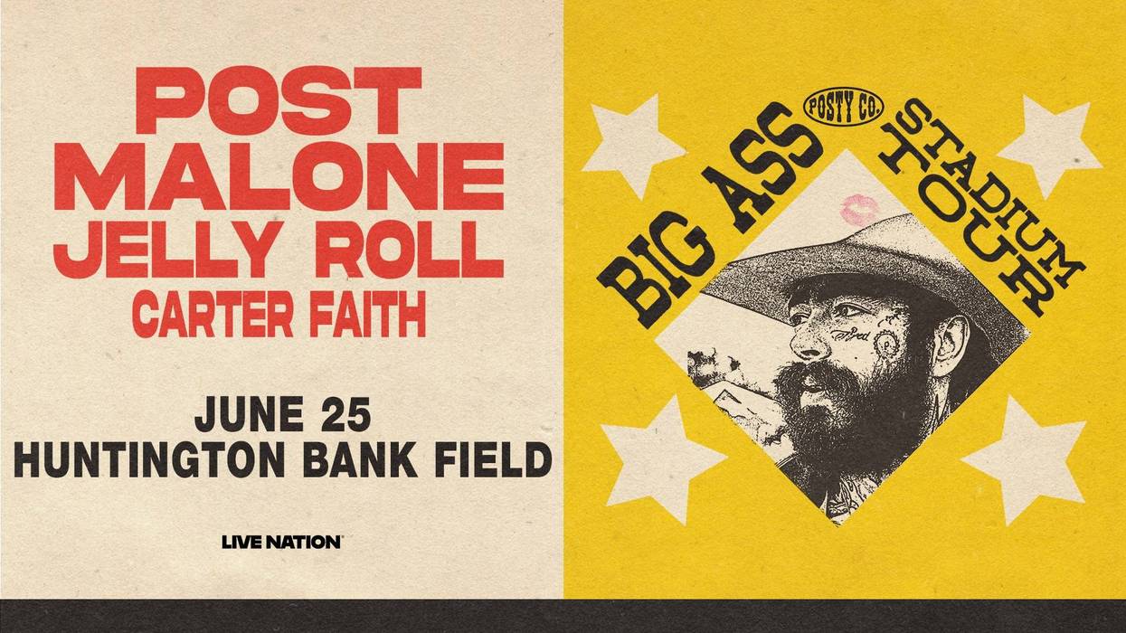 Concert poster: Post Malone "Big Ass Stadium Tour" with Jelly Roll & Carter Faith. June 25, Huntington Bank Field.