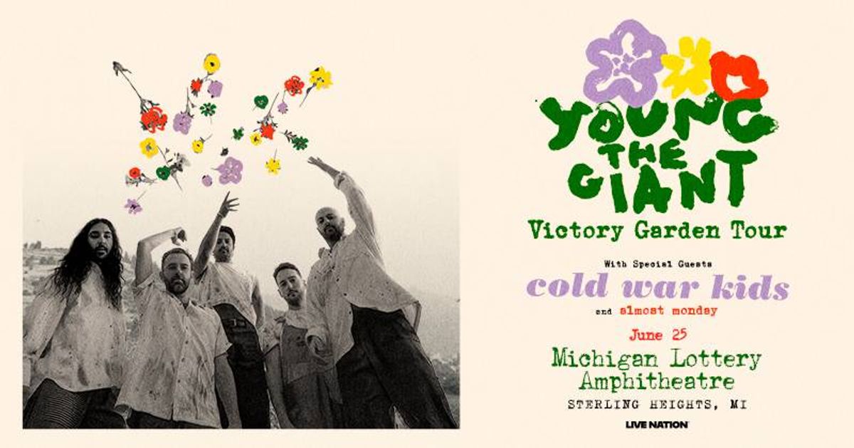Concert poster: Young the Giant, Cold War Kids, almost monday. Victory Garden Tour, June 25, Michigan.