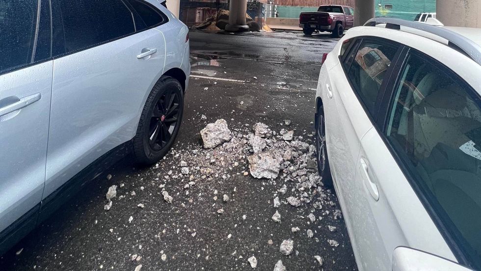 Concrete which fell from the CSX railroad bridge over 25th Street in South Philadelphia.