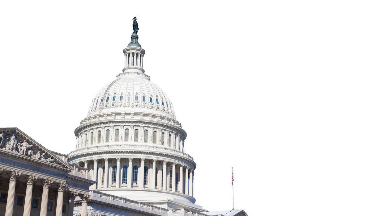 Congress Capitol Building of USA is isolated on white background in Washington DC