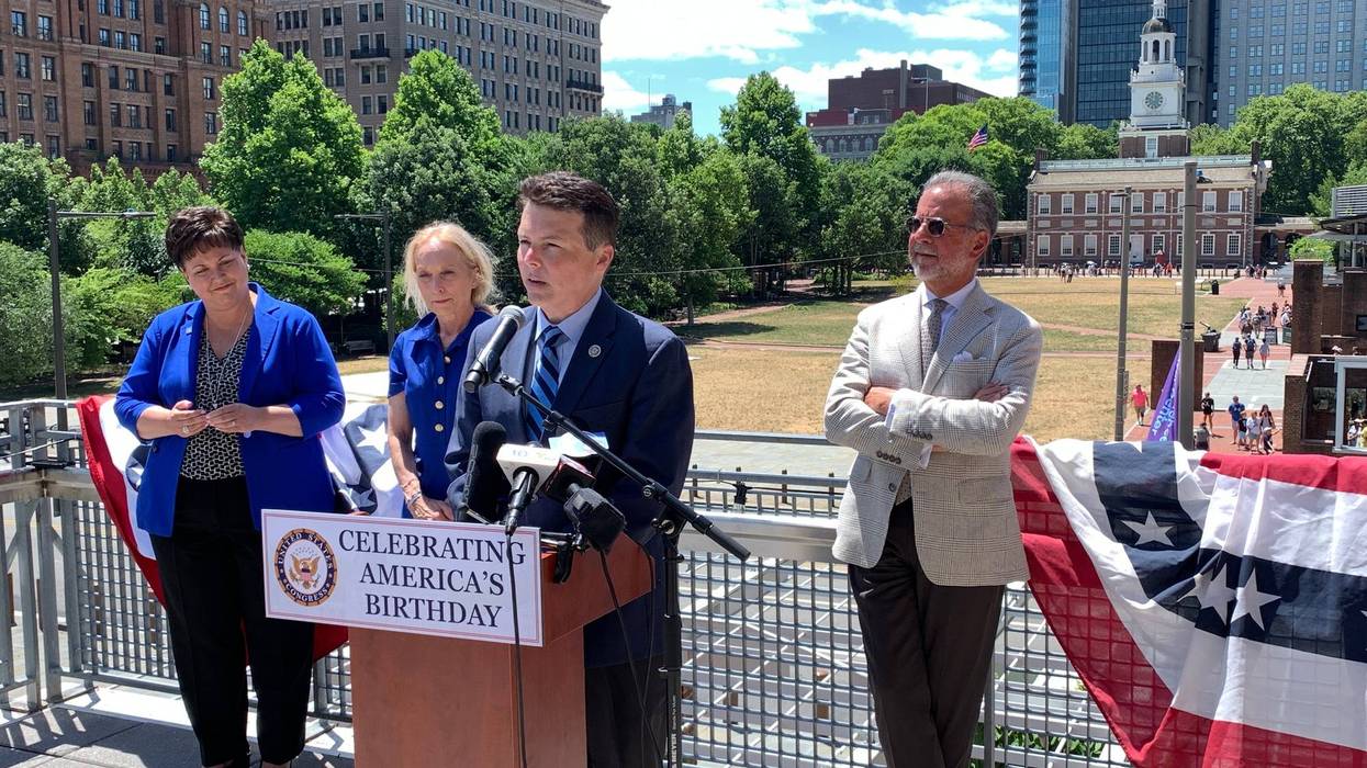 Congressman Brendan Boyle announcing legislation for a joint session of Congress in Philly.