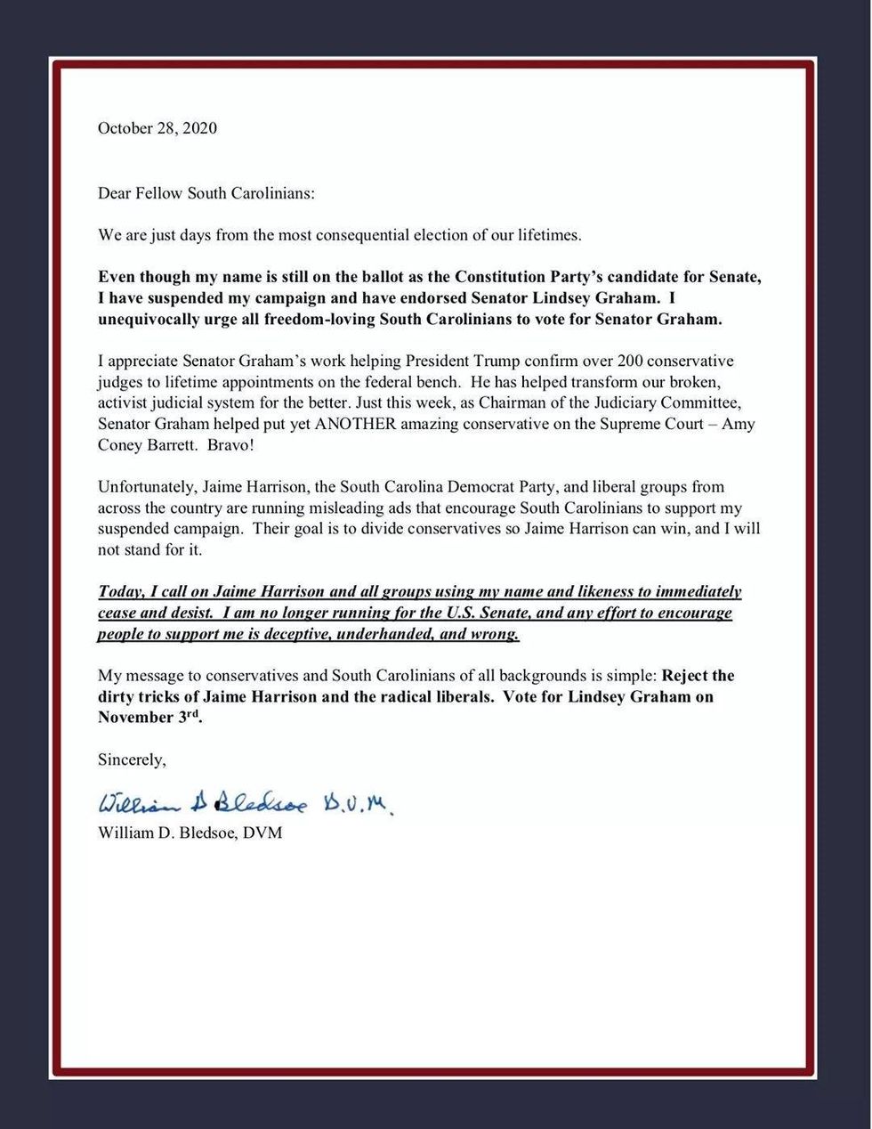 Constitution Party candidate Bill Bledsoe