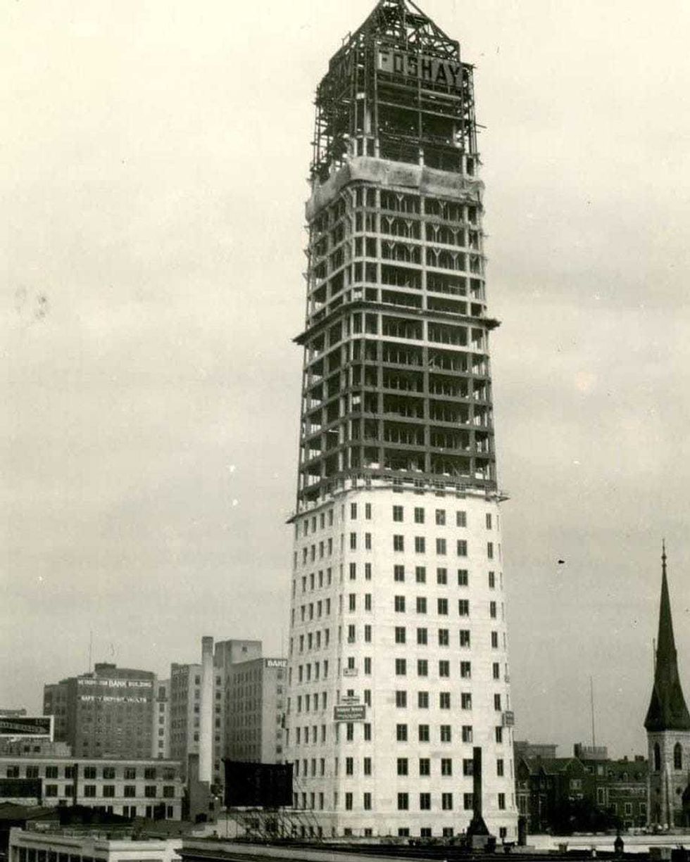 Construction of the Foshay in the 1920s shows how it towered above other city structures at the time.