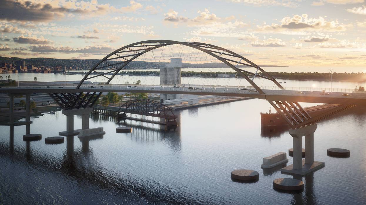 Construction underway on the replacement of the Blatnik Bridge which connects Duluth and Superior