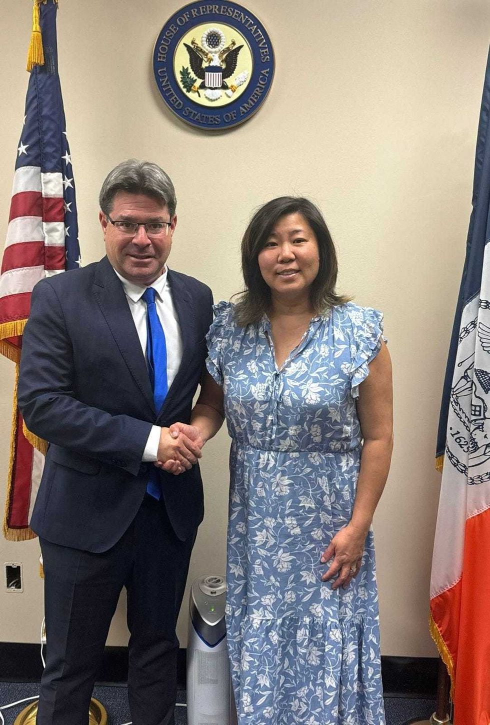 Consul General Ofir Akunis with Rep. Grace Meng in her Queens district office on June 25, 2024. "We can always rely on you to stand firm for the shared US-Israeli values of peace, justice and the rule of law," Akunis told Meng.