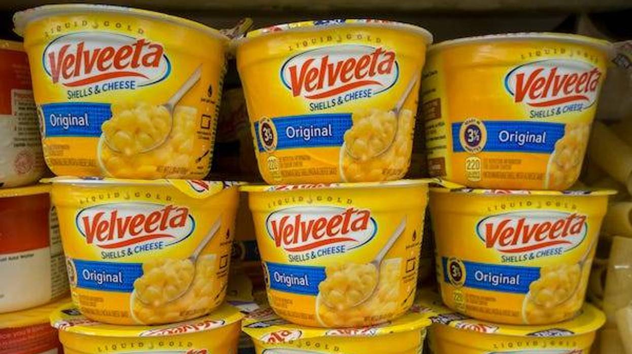 Containers of Velveeta Shells and Cheese are seen in a supermarket