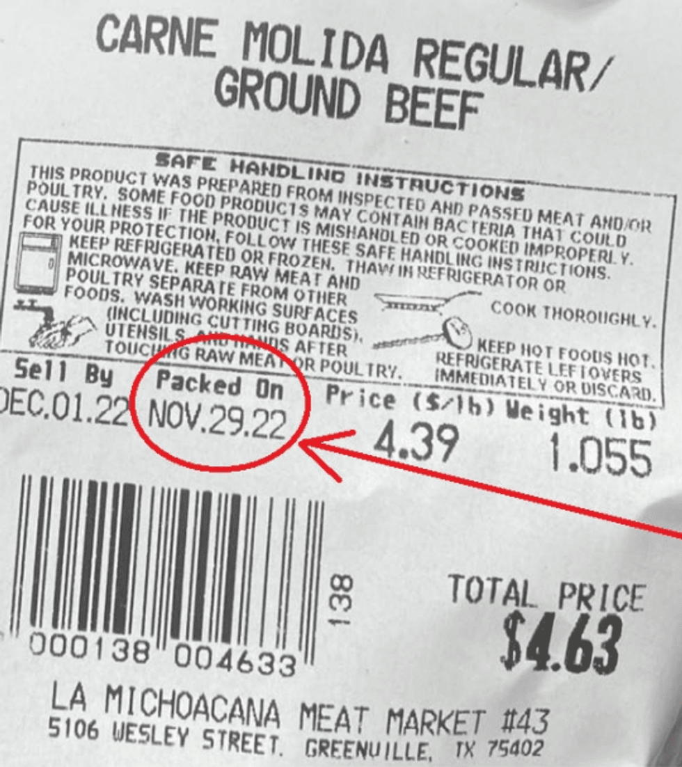 Contaminated meat label.