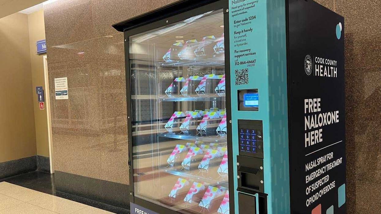 Cook County officials said vending machines, like the one shown here, have been installed all over the county to provide naloxone -- a life-saving drug that can reverse opioid overdoses -- for free.