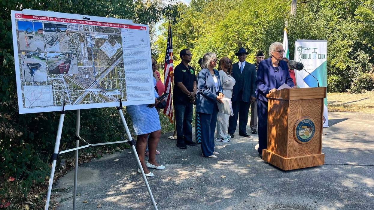 Cook County President Toni Preckwinkle speaks at a ribbon-cutting in Dixmoor to commemorate the completion of the Dixmoor Watermain Infrastructure Improvement Project.
