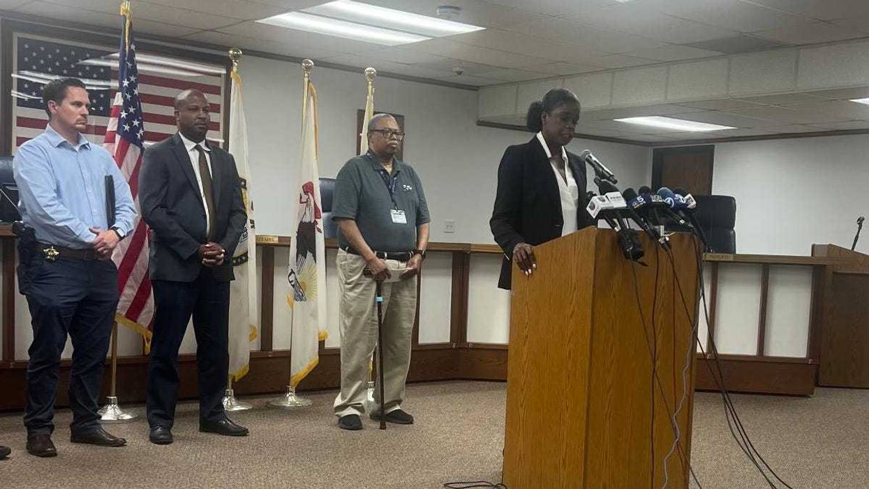 Cook County State's Attorney Kim Foxx speaks to reporters in Forest Park on Sept. 3, 2024, about the fatal shooting of four people on a Chicago Transit Authority Blue Line train.