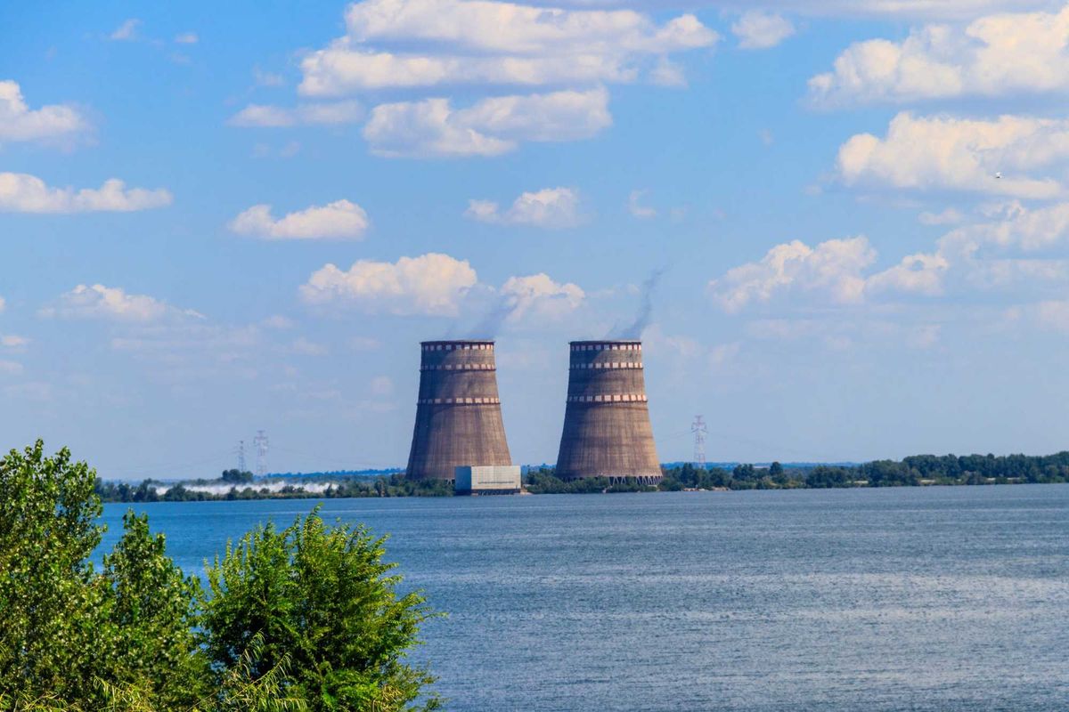 Cooling towers of Zaporizhia Nuclear Power Station in Enerhodar, Ukraine