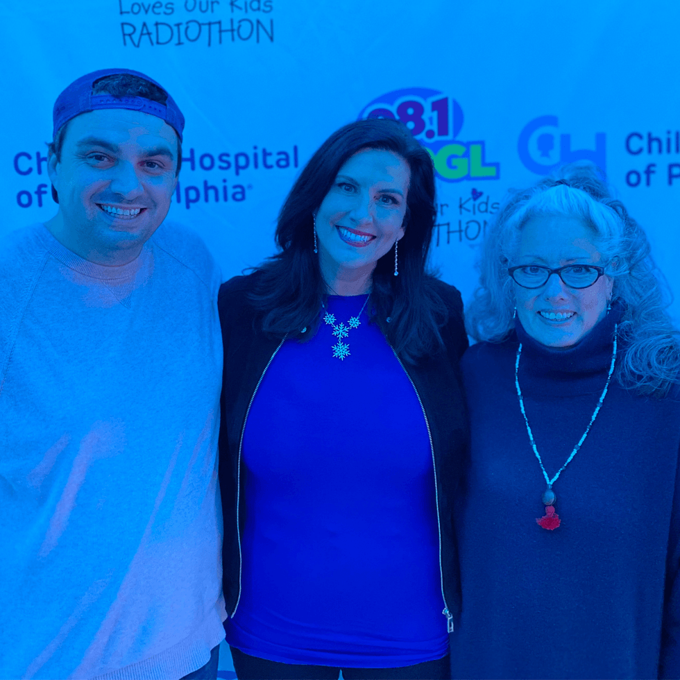 Coop, Dawn Stensland, and Marilyn Russell at the 2021 98.1 WOGL Loves Our Kids Radiothon presented by Fulton Bank