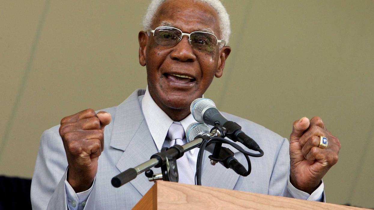 COOPERSTOWN, NY: Former Negro League player John 'Buck' O'Neil speaks at Clark Sports Center during the Baseball Hall of Fame induction ceremony on July 30, 2006 in Cooperstown, New York.