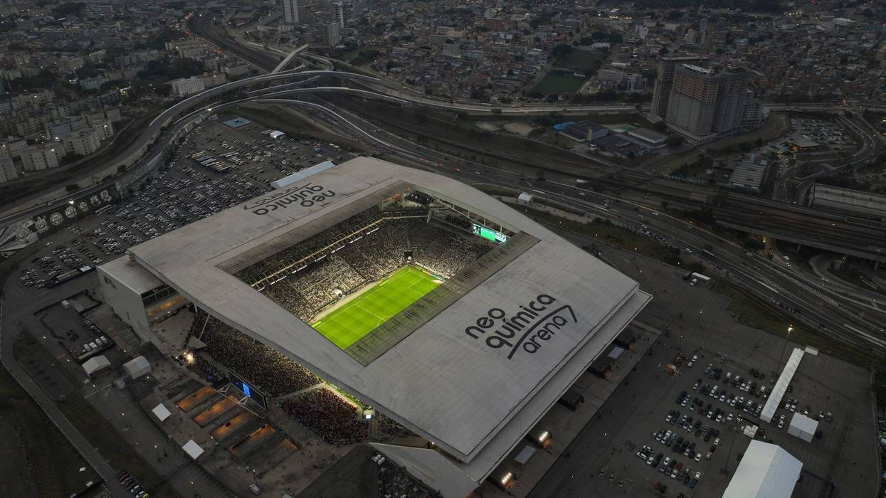 Corinthians face Flamengo in a Brazilian soccer league match in the Neo Quimica arena, which is set to host an NFL football game the week after, in Sao Paulo, Brazil, Sunday, Sept. 1, 2024.