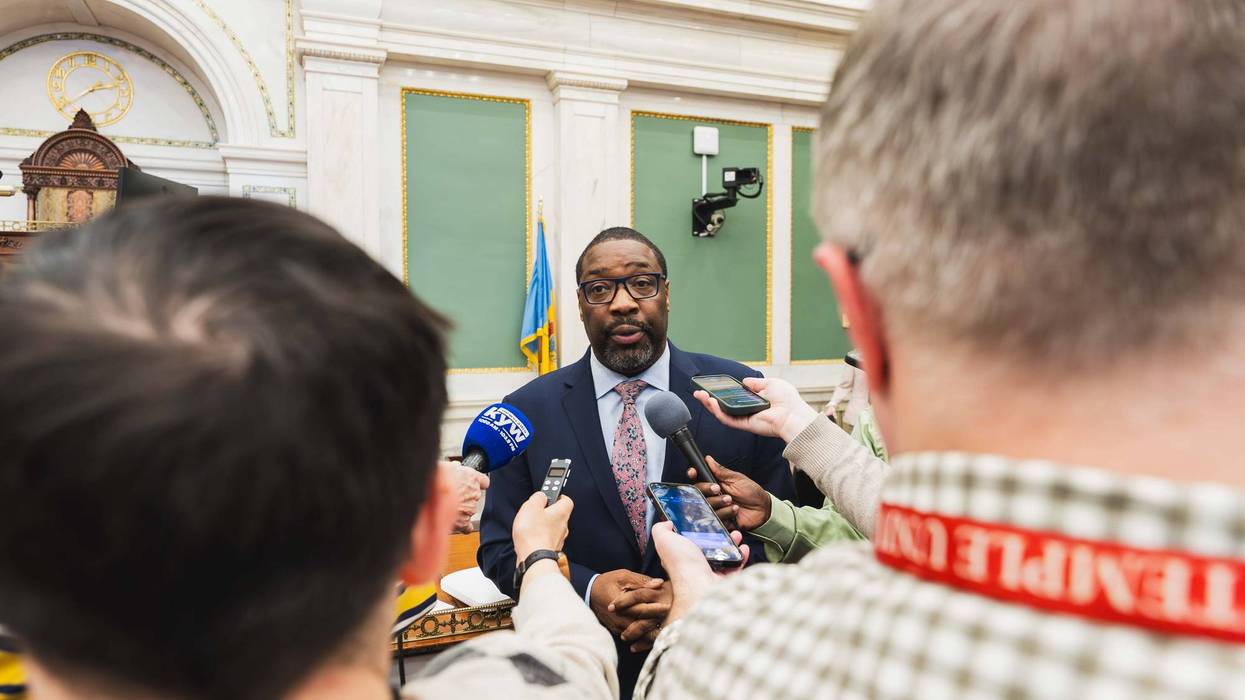 Council President Kenyatta Johnson speaks with reporters at the end of Philadelphia City Council's final meeting of 2025.
