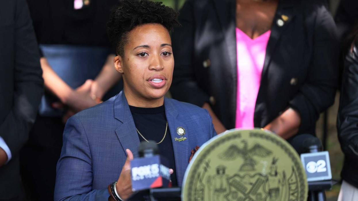 Councilmember Crystal Hudson speaks during a press conference at Park Row on May 11, 2023 in New York City.
