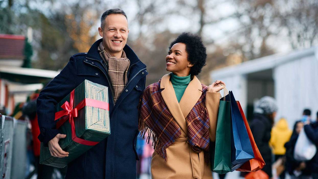 Couple Christmas shopping.